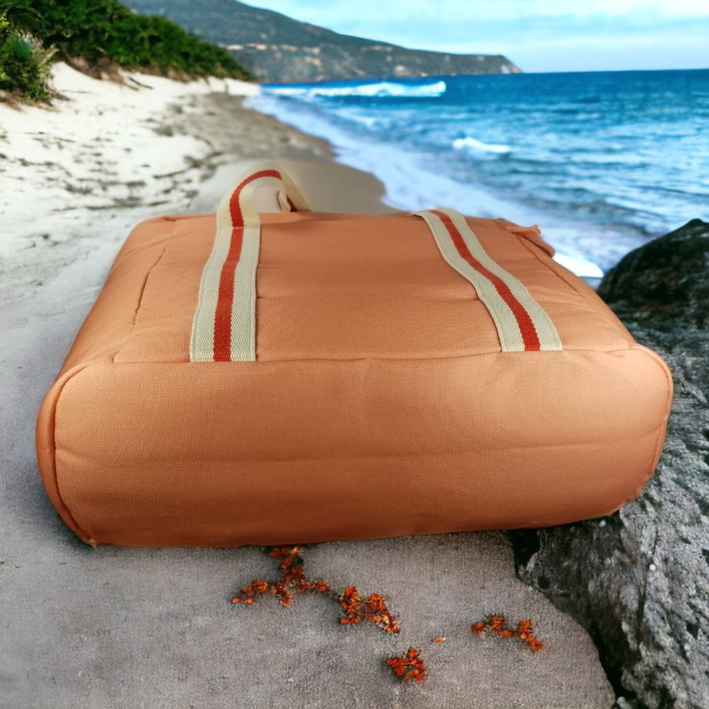 L*SPACE Coastal Cooler Bag NWT Pink Coral Insulated Beach Picnic Tote Red Stripe - Picture 6 of 8